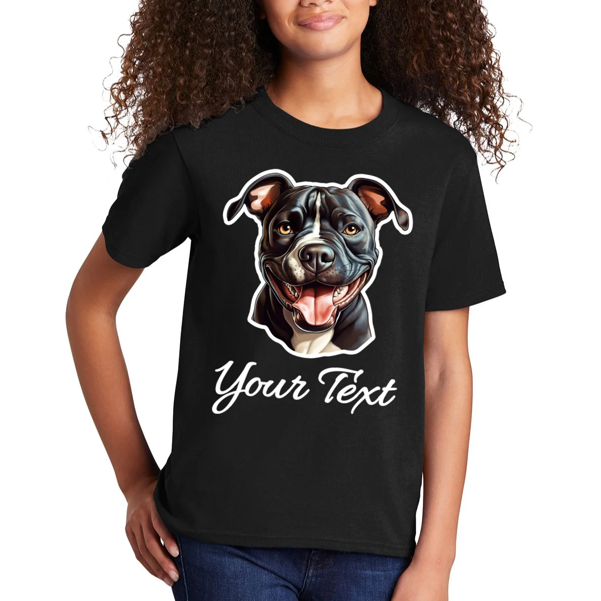 American Pit Bull Terrier Custom Name Personalized Text Kids T-Shirt - Front 1