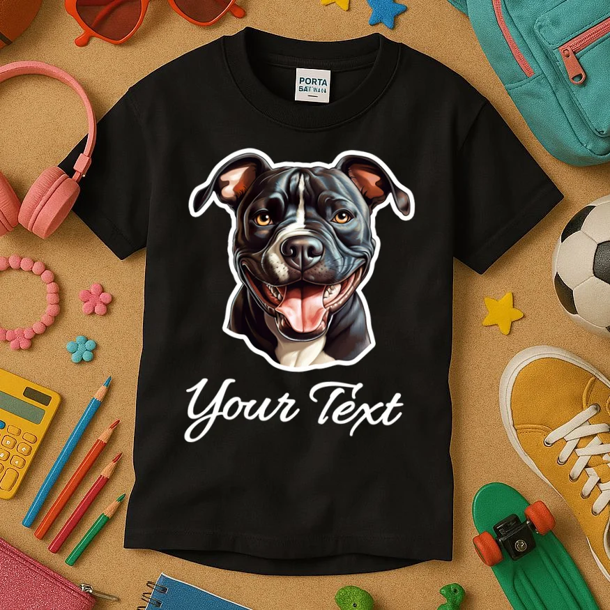 American Pit Bull Terrier Custom Name Personalized Text Kids T-Shirt - Front 2