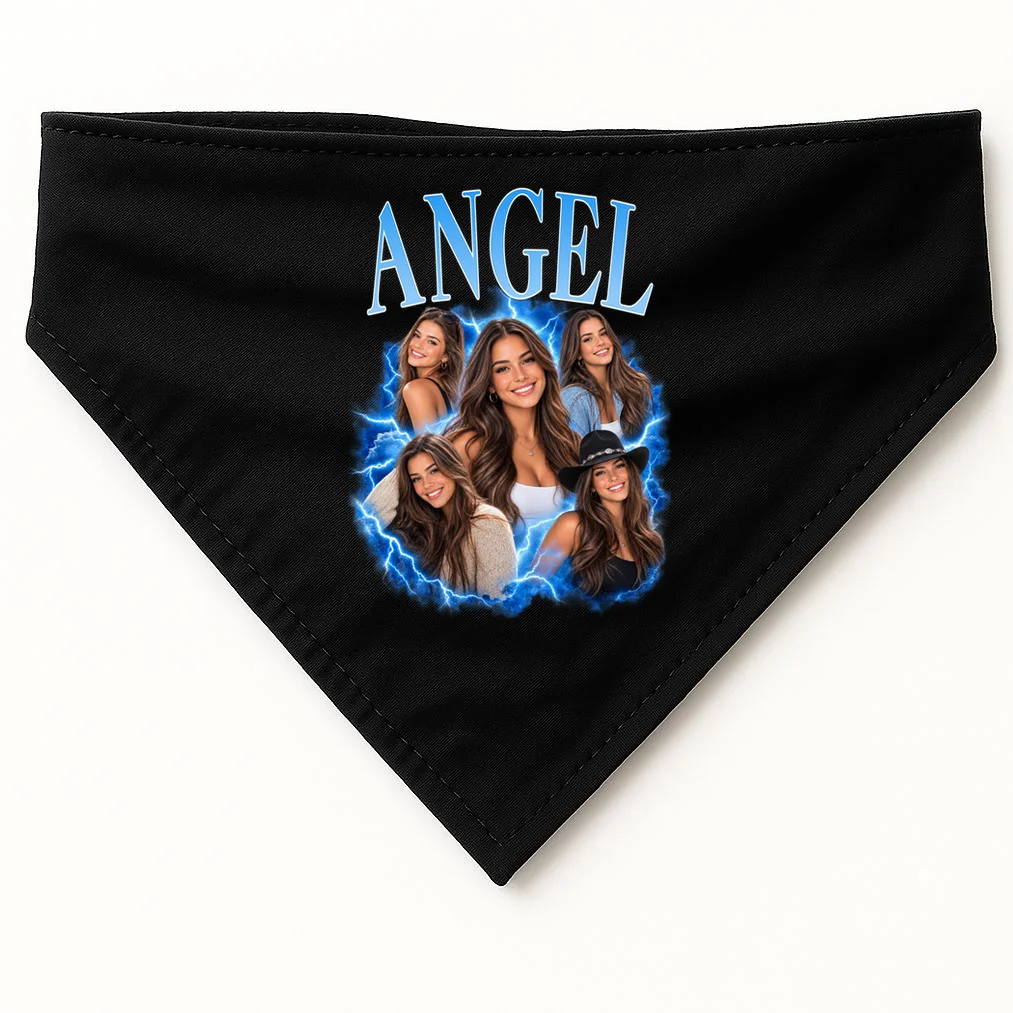 Photo Collage Personalized Name Custom Gift - Blue Portrait Multi Photo Design Dog Bandana Front