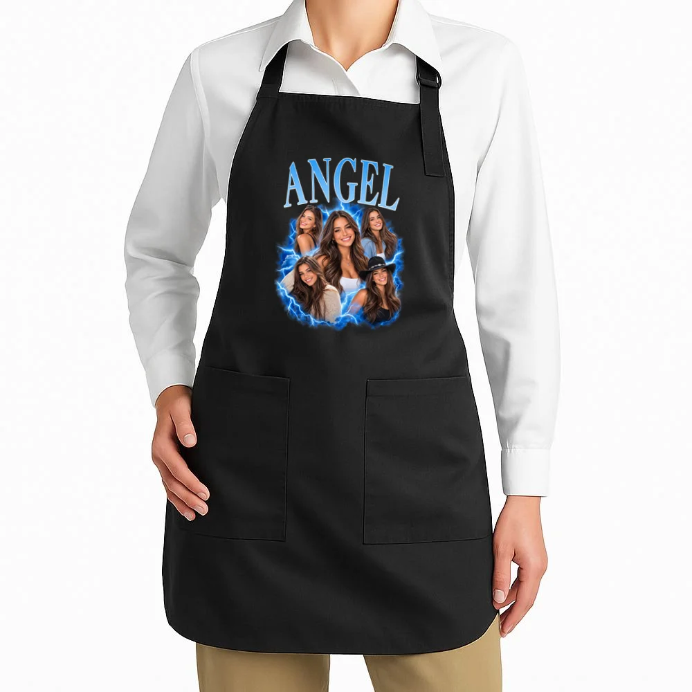 Photo Collage Personalized Name Custom Gift - Blue Portrait Multi Photo Design Apron - Front 1