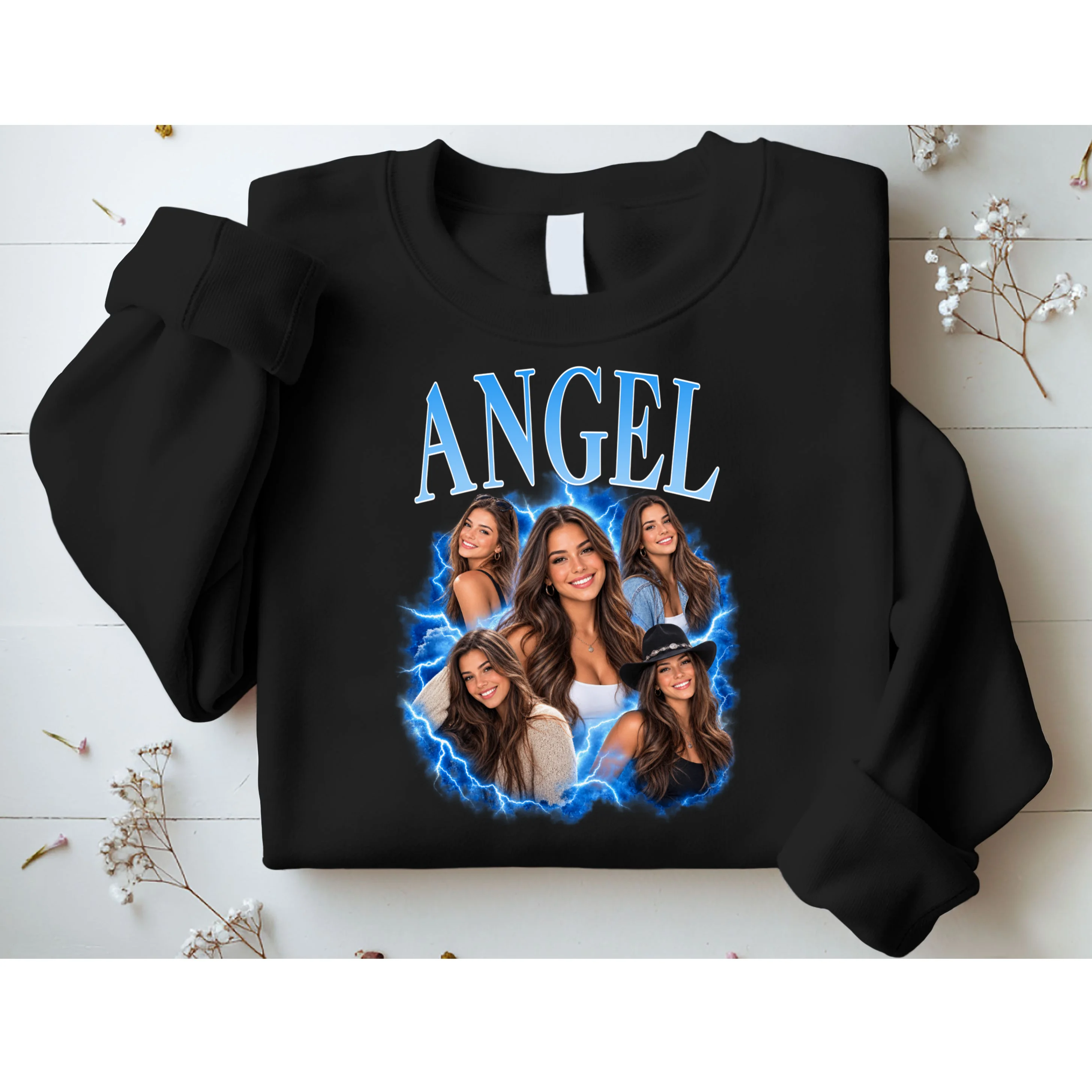 Photo Collage Personalized Name Custom Gift - Blue Portrait Multi Photo Design Men's Sweatshirt - Front 1