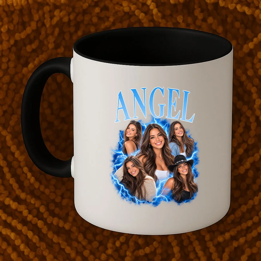 Photo Collage Personalized Name Custom Gift - Blue Portrait Multi Photo Design Mug - Front 1