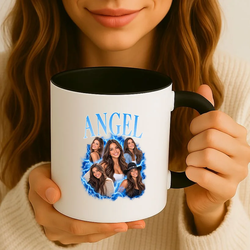 Photo Collage Personalized Name Custom Gift - Blue Portrait Multi Photo Design Mug - Front 2