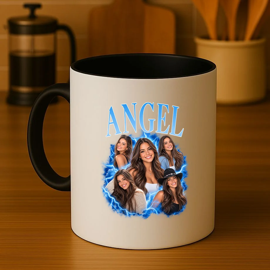 Photo Collage Personalized Name Custom Gift - Blue Portrait Multi Photo Design Mug - Front 3