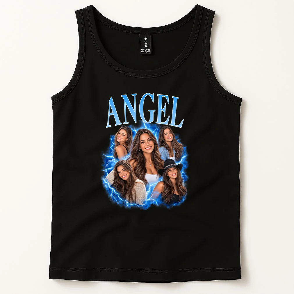 Photo Collage Personalized Name Custom Gift - Blue Portrait Multi Photo Design Men's Tank Top - Front 1