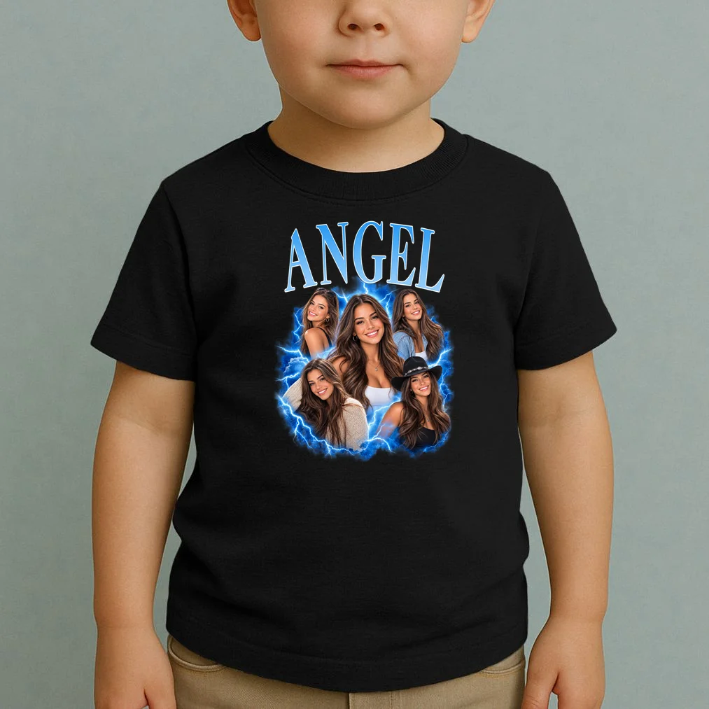 Photo Collage Personalized Name Custom Gift - Blue Portrait Multi Photo Design Toddler T-Shirt - Front 1