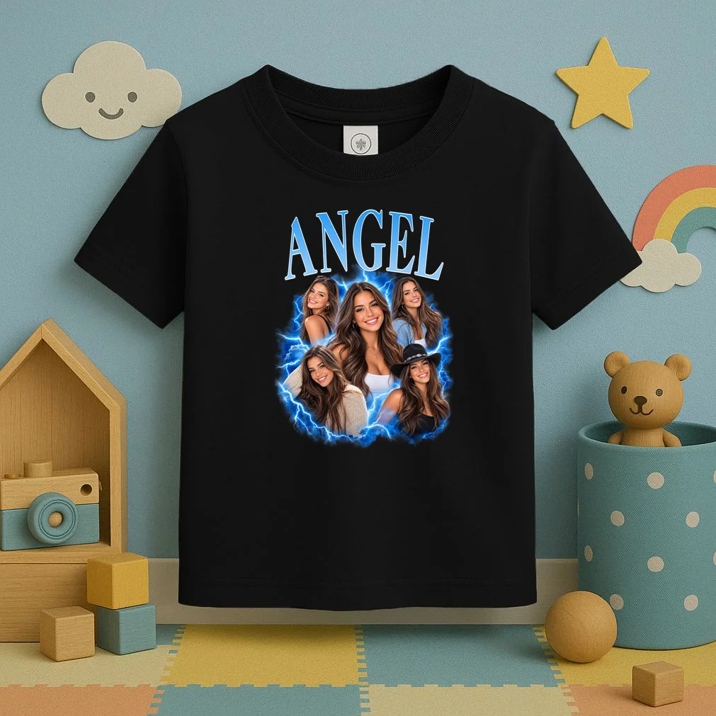Photo Collage Personalized Name Custom Gift - Blue Portrait Multi Photo Design Toddler T-Shirt - Front 2