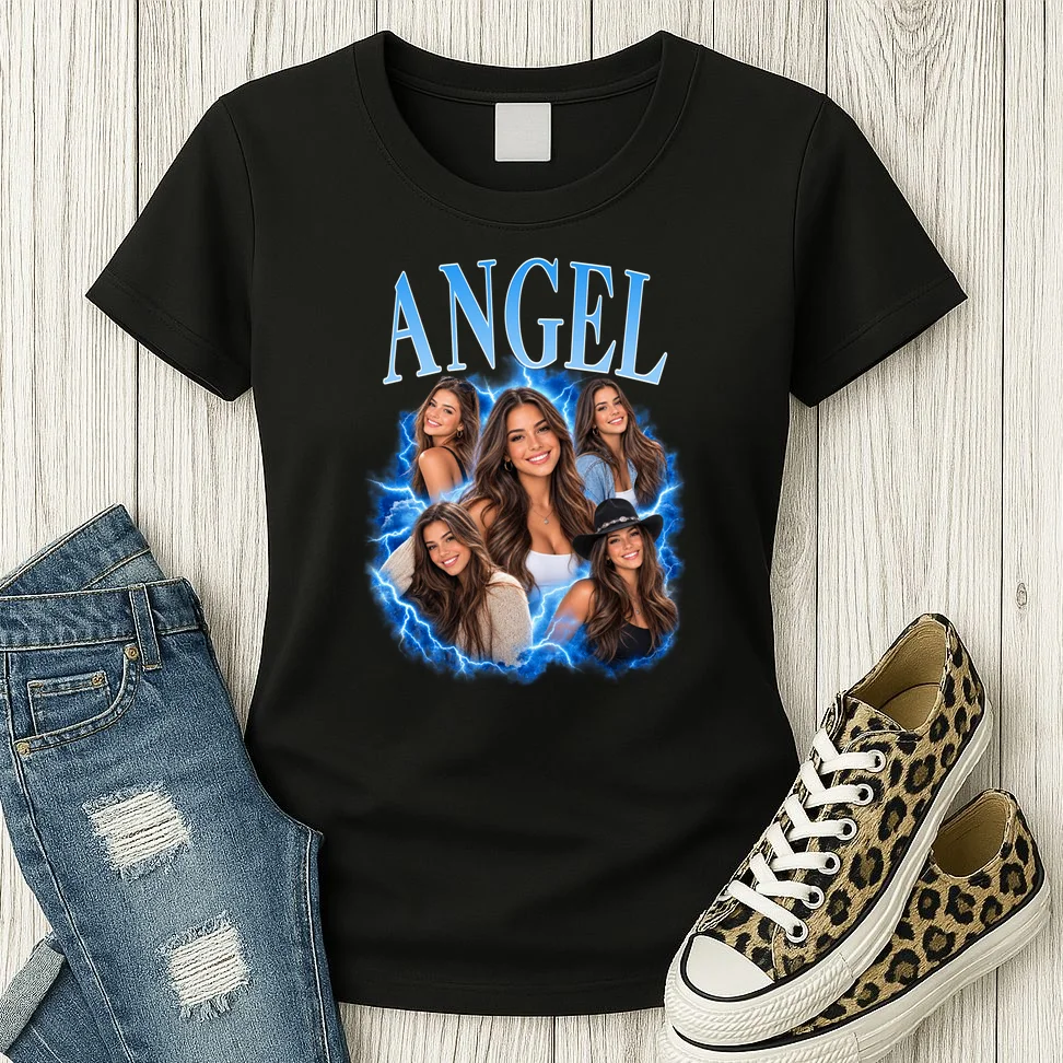 Photo Collage Personalized Name Custom Gift - Blue Portrait Multi Photo Design Women's T-Shirt - Front 2