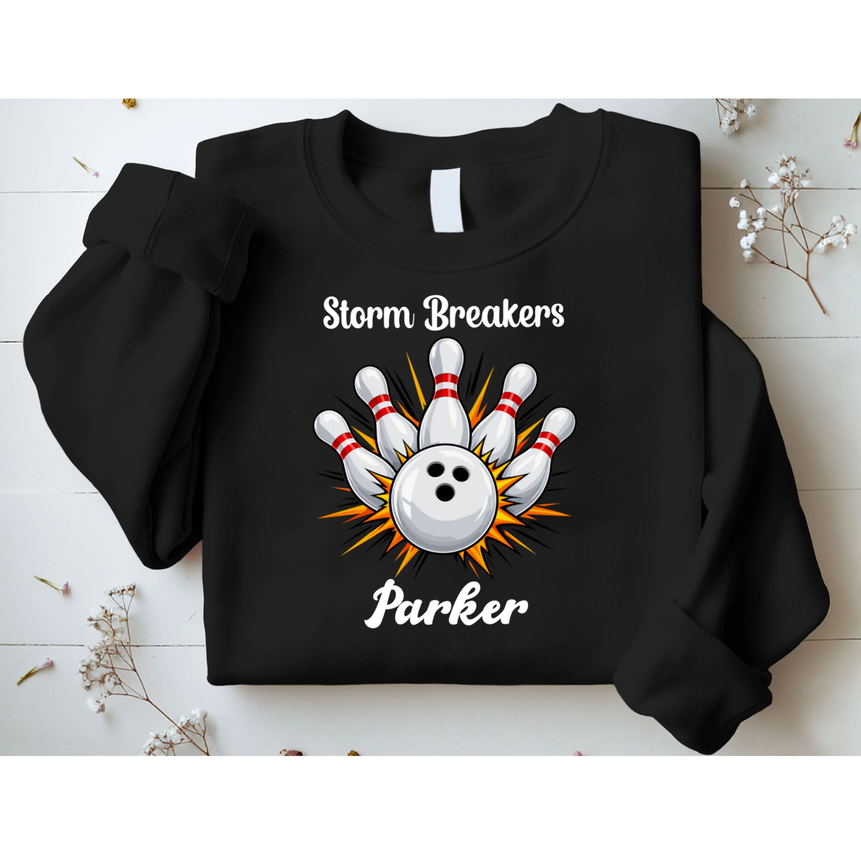 Custom Bowling Team Name & Player Name – Personalized Strike Explosion Design Men's Sweatshirt - Front 1