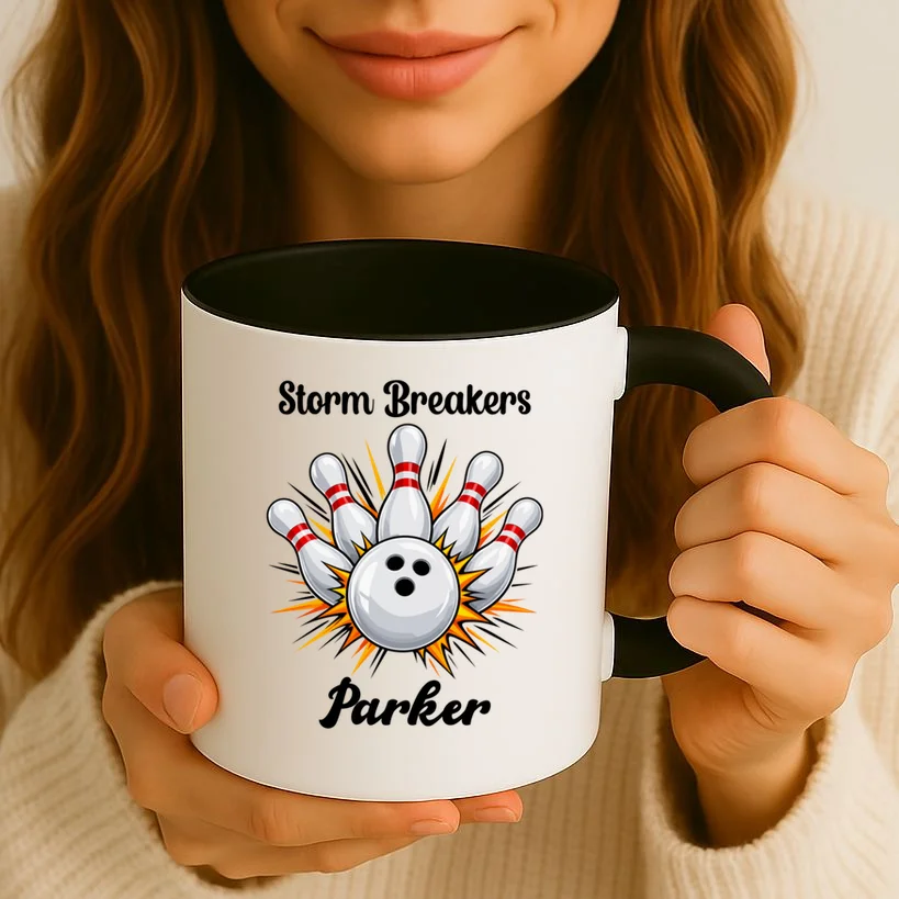 Custom Bowling Team Name & Player Name – Personalized Strike Explosion Design Mug - Front 2