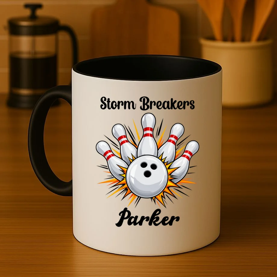 Custom Bowling Team Name & Player Name – Personalized Strike Explosion Design Mug - Front 3