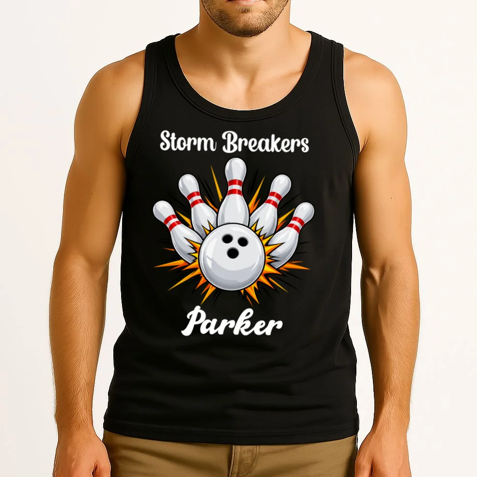 Custom Bowling Team Name & Player Name – Personalized Strike Explosion Design Men's Tank Top - Front 2