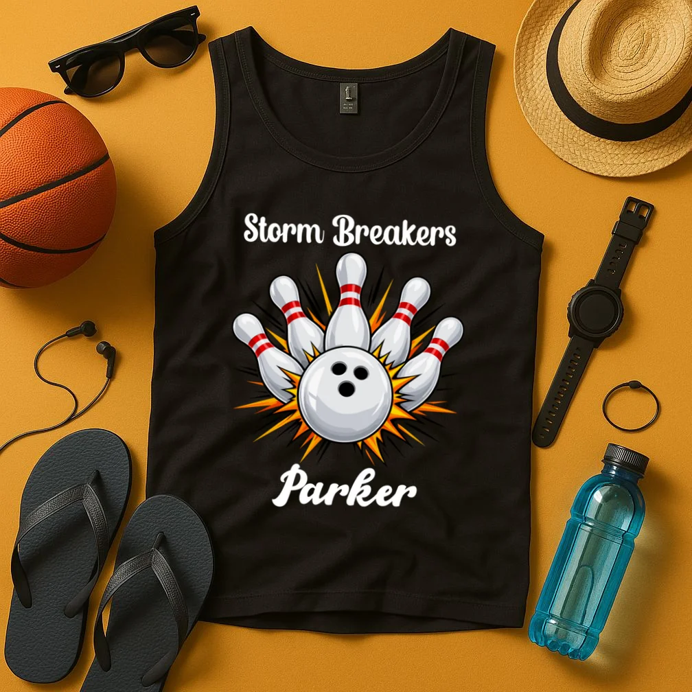 Custom Bowling Team Name & Player Name – Personalized Strike Explosion Design Men's Tank Top - Front 3