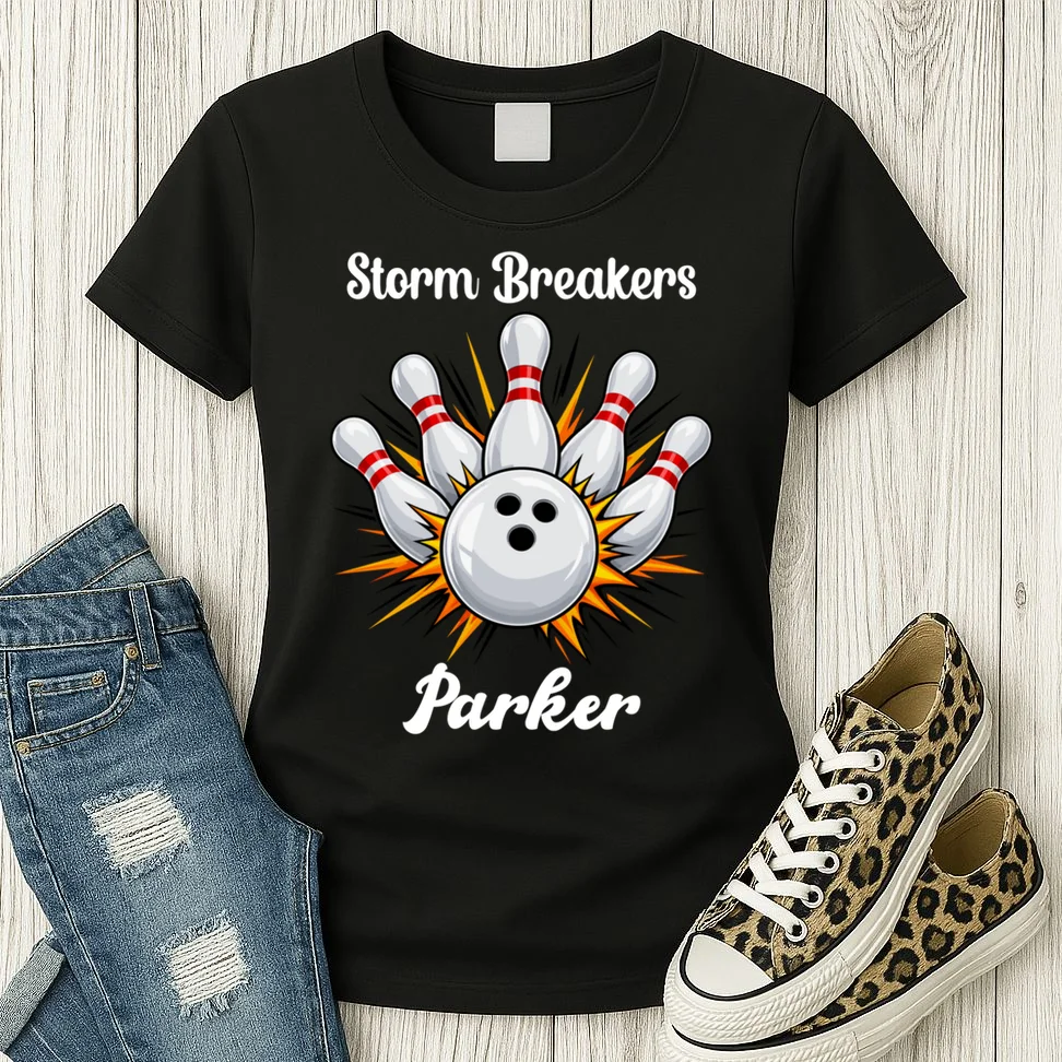 Custom Bowling Team Name & Player Name – Personalized Strike Explosion Design Women's T-Shirt - Front 2