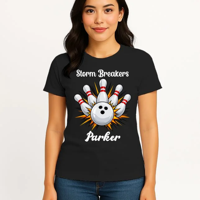Custom Bowling Team Name & Player Name – Personalized Strike Explosion Design Women's T-Shirt - Front 3