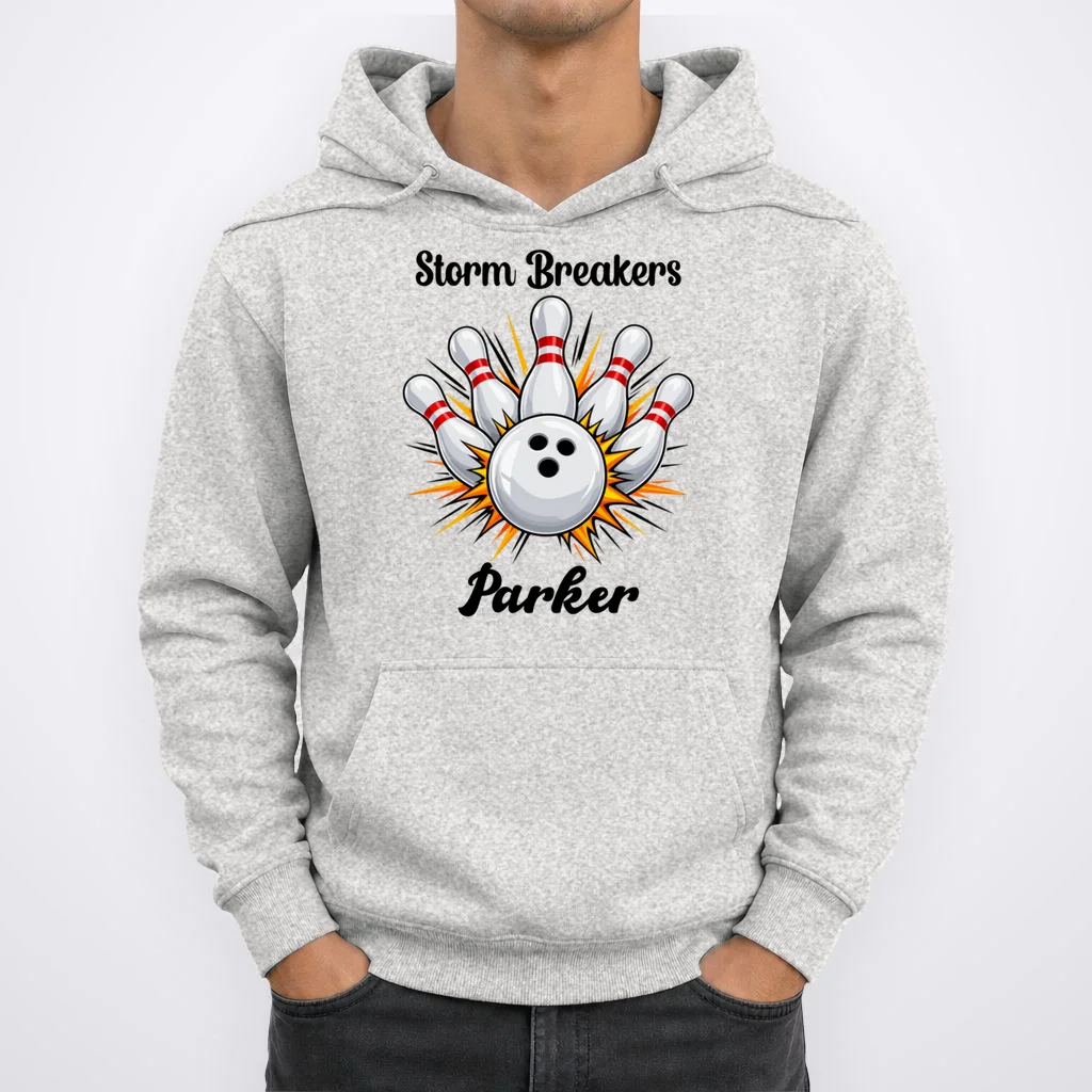 Custom Bowling Team Name & Player Name – Personalized Strike Explosion Design Men's Hoodie - Front 1