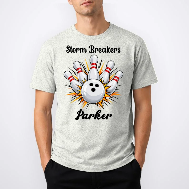 Custom Bowling Team Name & Player Name – Personalized Strike Explosion Design Men's T-Shirt - Front 1