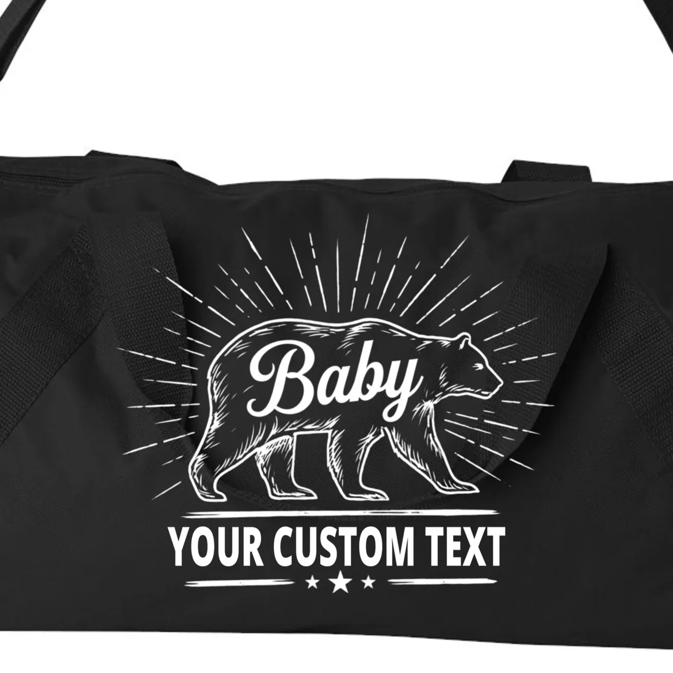 Cute Baby Bear Custom Text Duffel Bag - Front - Close-up