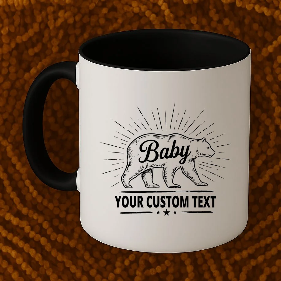 Cute Baby Bear Custom Text Coffee Mug - Front 1