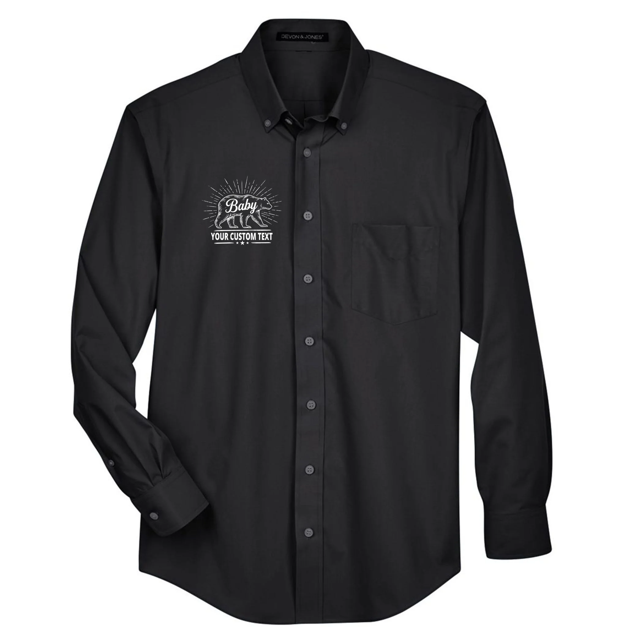 Cute Baby Bear Custom Text Men's Button Up - Front