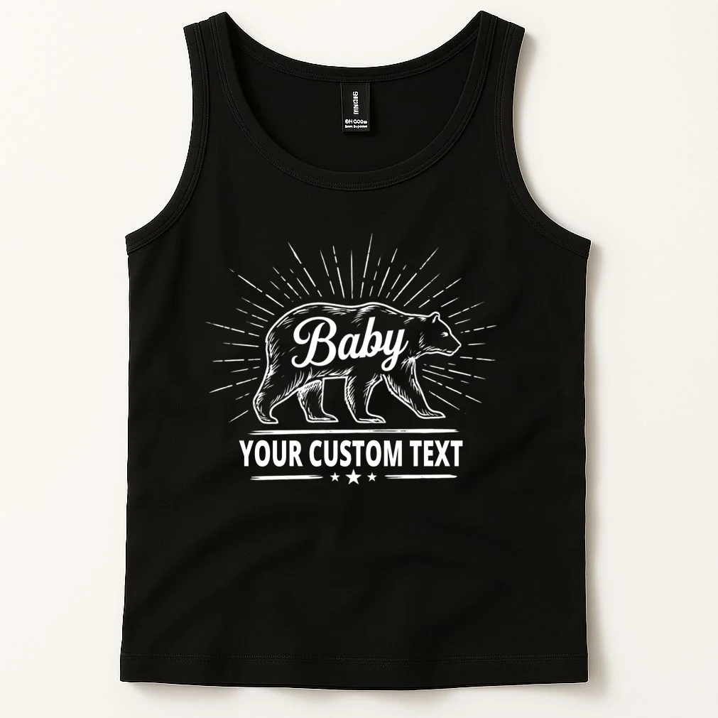 Cute Baby Bear Custom Text Tank Top - Front 1