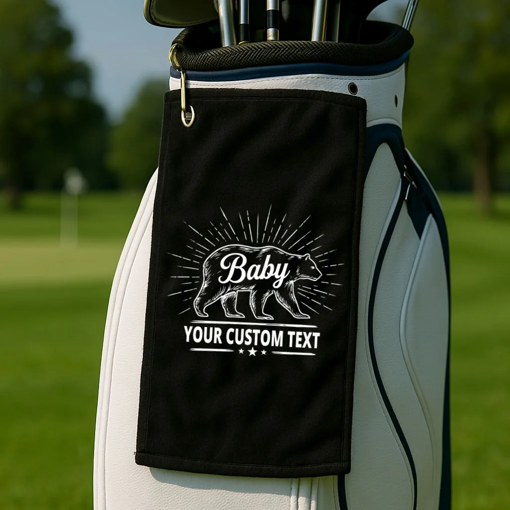 Cute Baby Bear Custom Text Golf Towel - Front 2