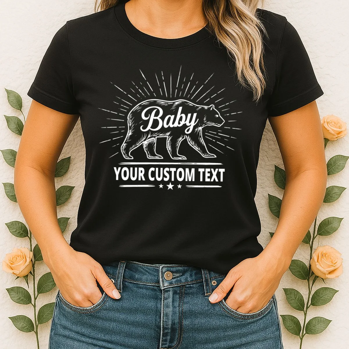 Cute Baby Bear Custom Text Women's T-Shirt - Front 1