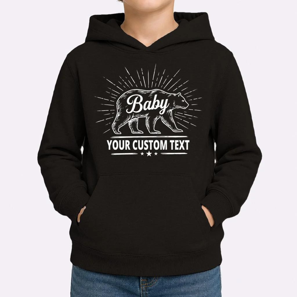 Cute Baby Bear Custom Text Kids Hoodie - Front 1