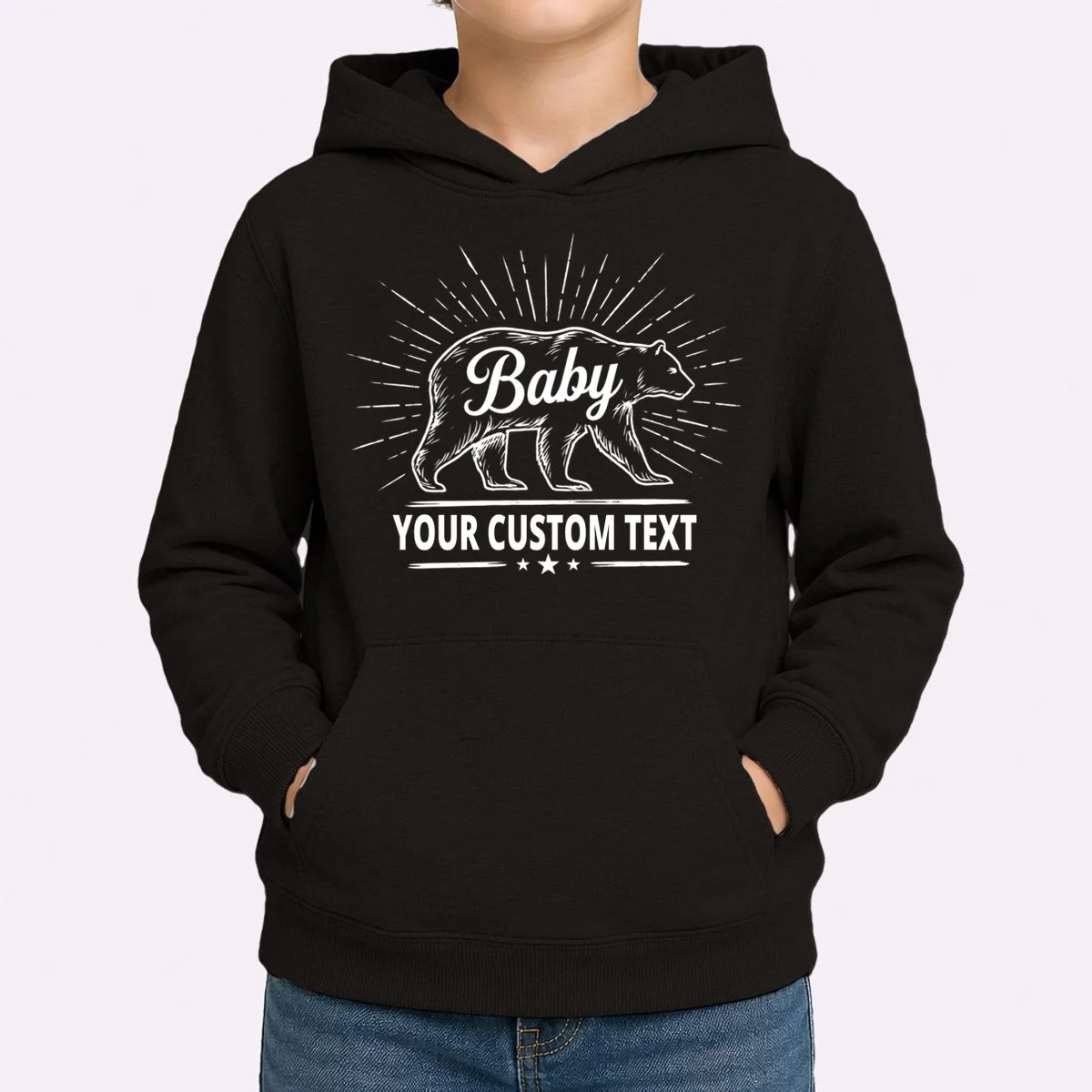 Cute Baby Bear Custom Text Kids Hoodie - Front 1
