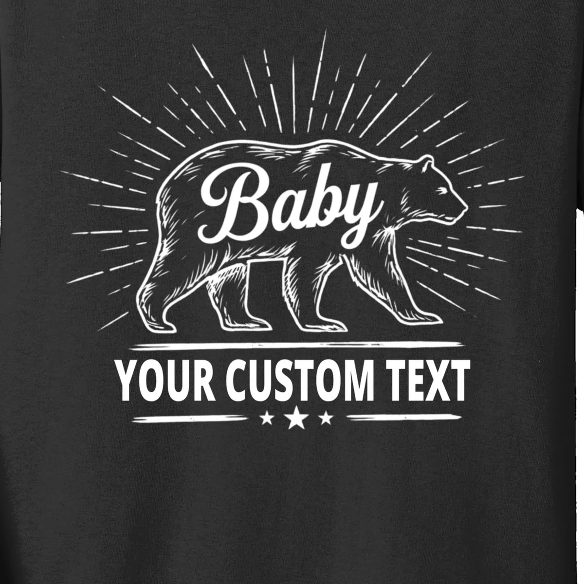 Cute Baby Bear Custom Text Kids Long Sleeve Shirt - Front - Close-up