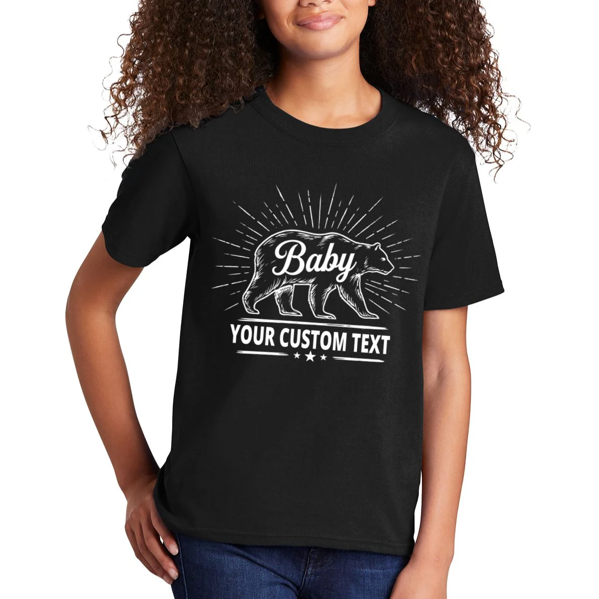 Cute Baby Bear Custom Text Kids T-Shirt - Front 1