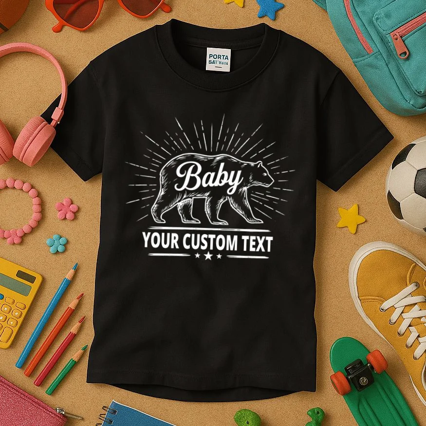 Cute Baby Bear Custom Text Kids T-Shirt - Front 2