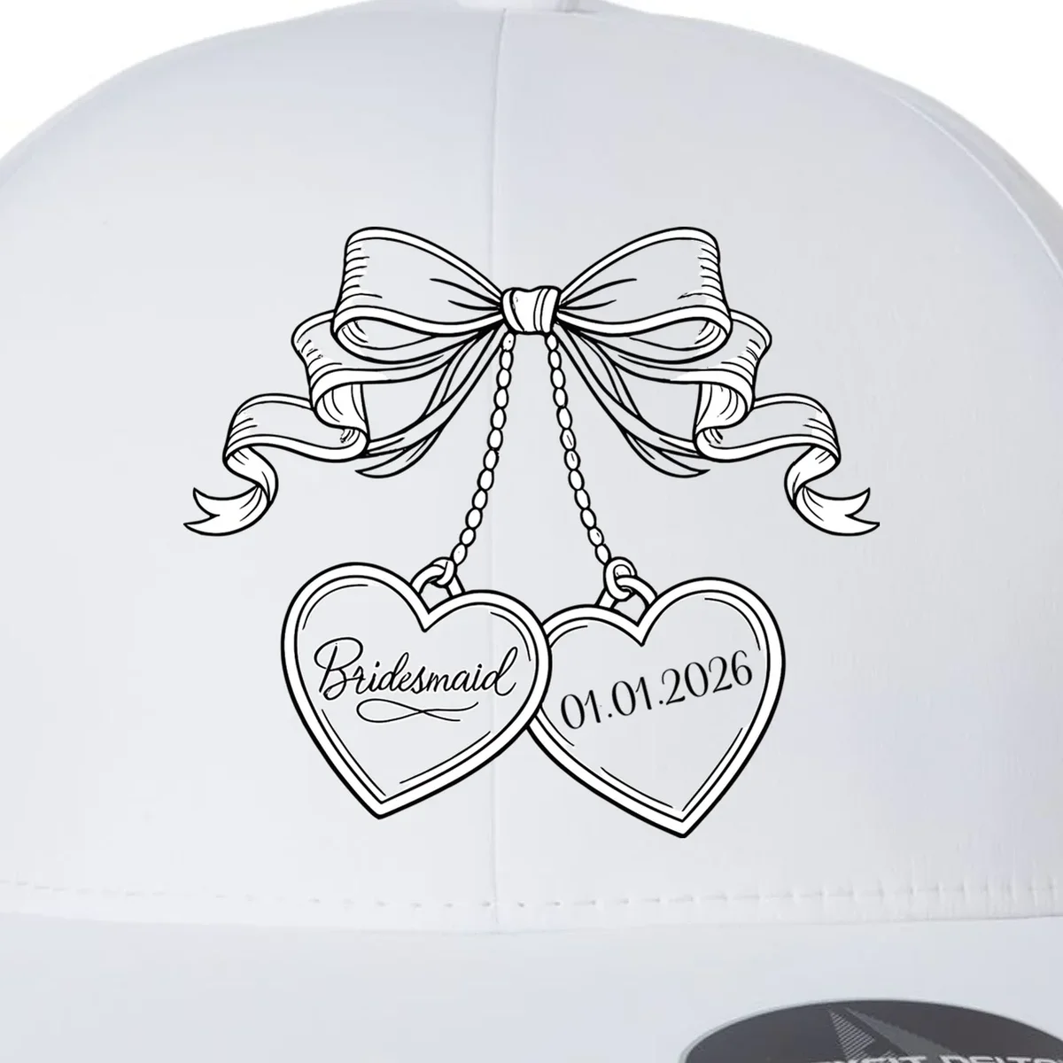 Bridesmaid Wedding Date Gift Locket Flexfit Men's Snapback Hat - Front - Close-up