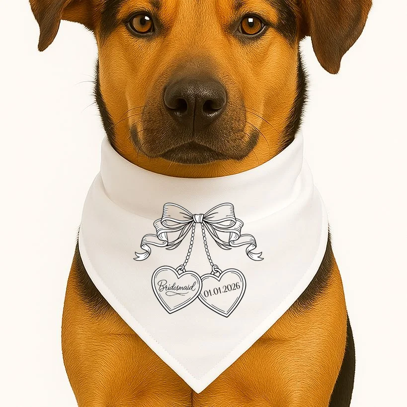 Bridesmaid Wedding Date Gift Locket Dog Bandana - Front 1