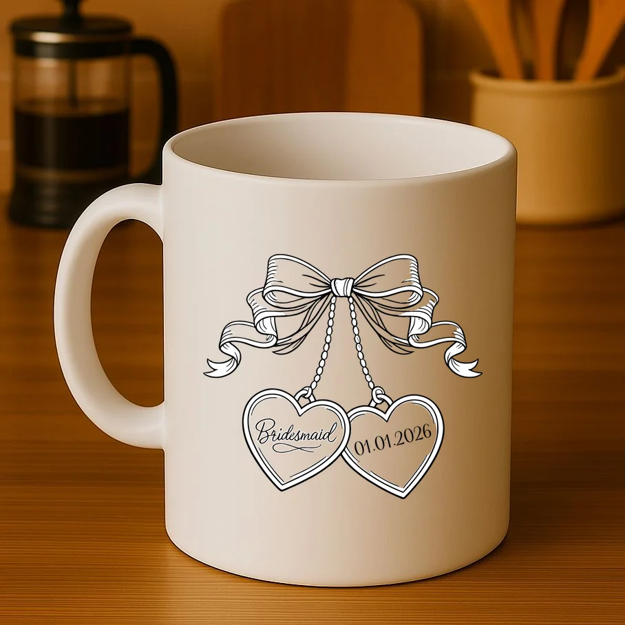 Bridesmaid Wedding Date Gift Locket Coffee Mug - Front 3