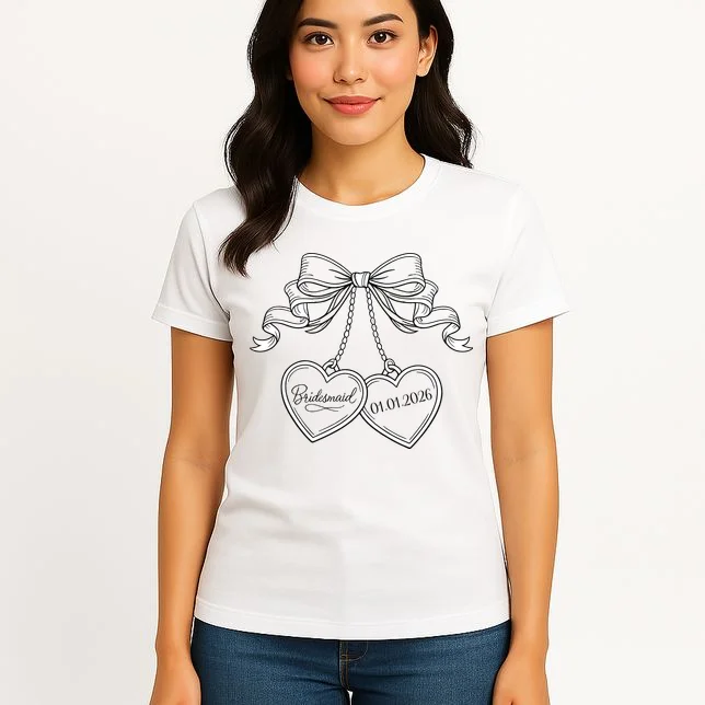 Bridesmaid Wedding Date Gift Locket Women's T-Shirt - Front 3