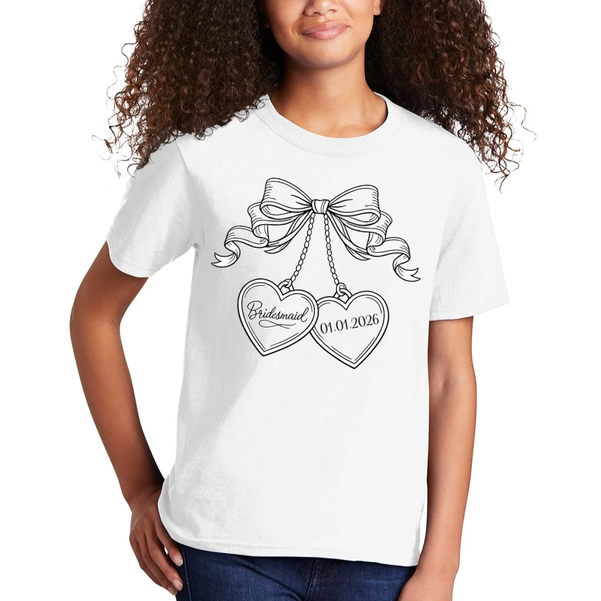 Bridesmaid Wedding Date Gift Locket Kids T-Shirt - Front 1