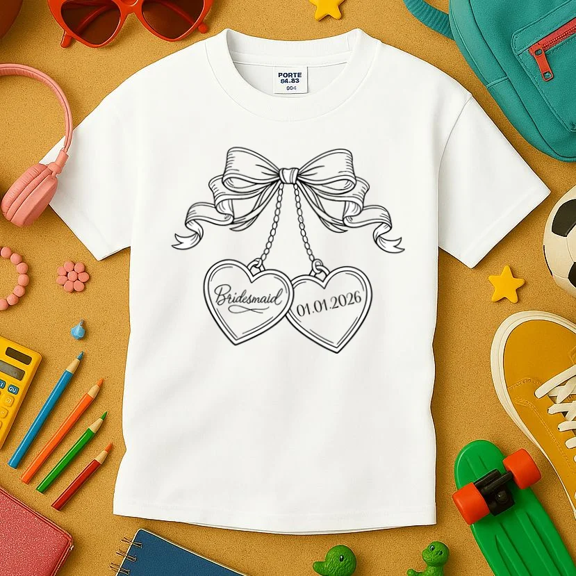 Bridesmaid Wedding Date Gift Locket Kids T-Shirt - Front 2