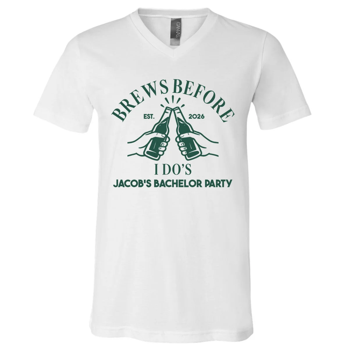 Brews Before I Do's Custom Bachelor Party V-Neck T-Shirt - Front
