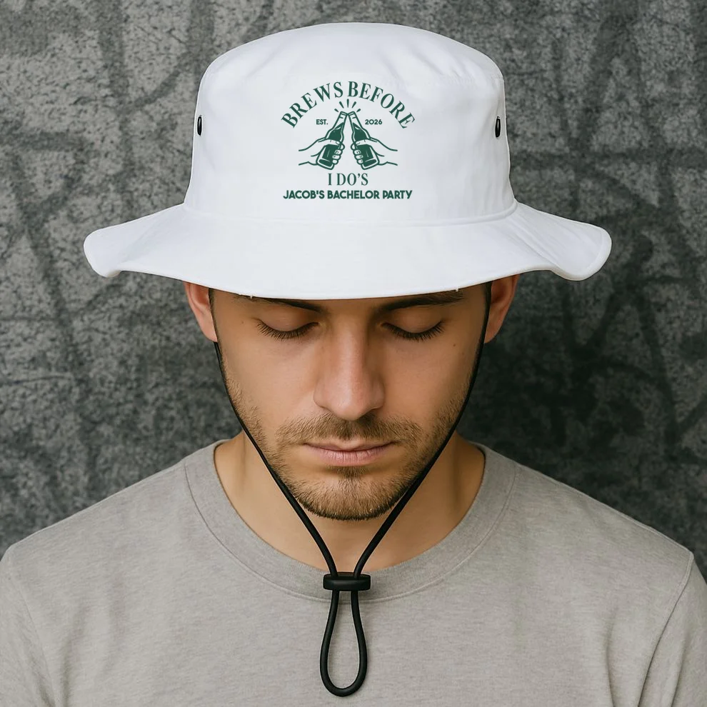 Brews Before I Do's Custom Bachelor Party Boonie Bucket Hat - Front 1