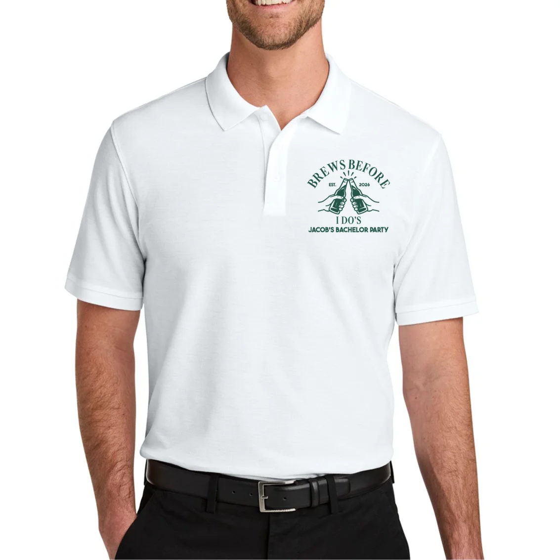 Brews Before I Do's Custom Bachelor Party Polo Shirt - Front 1