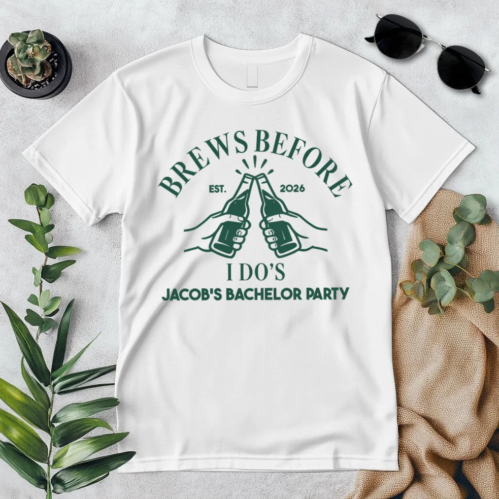 Brews Before I Do's Custom Bachelor Party T-Shirt - Front 1