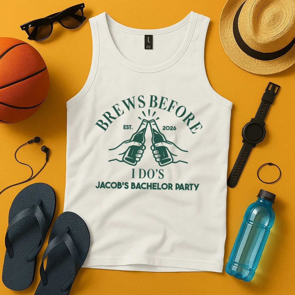 Brews Before I Do's Custom Bachelor Party Tank Top - Front 3
