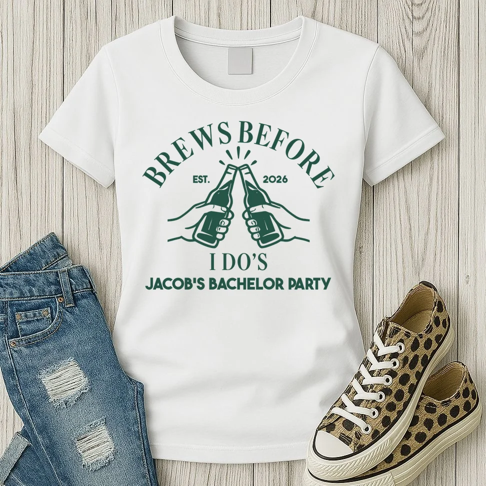 Brews Before I Do's Custom Bachelor Party Women's T-Shirt - Front 2