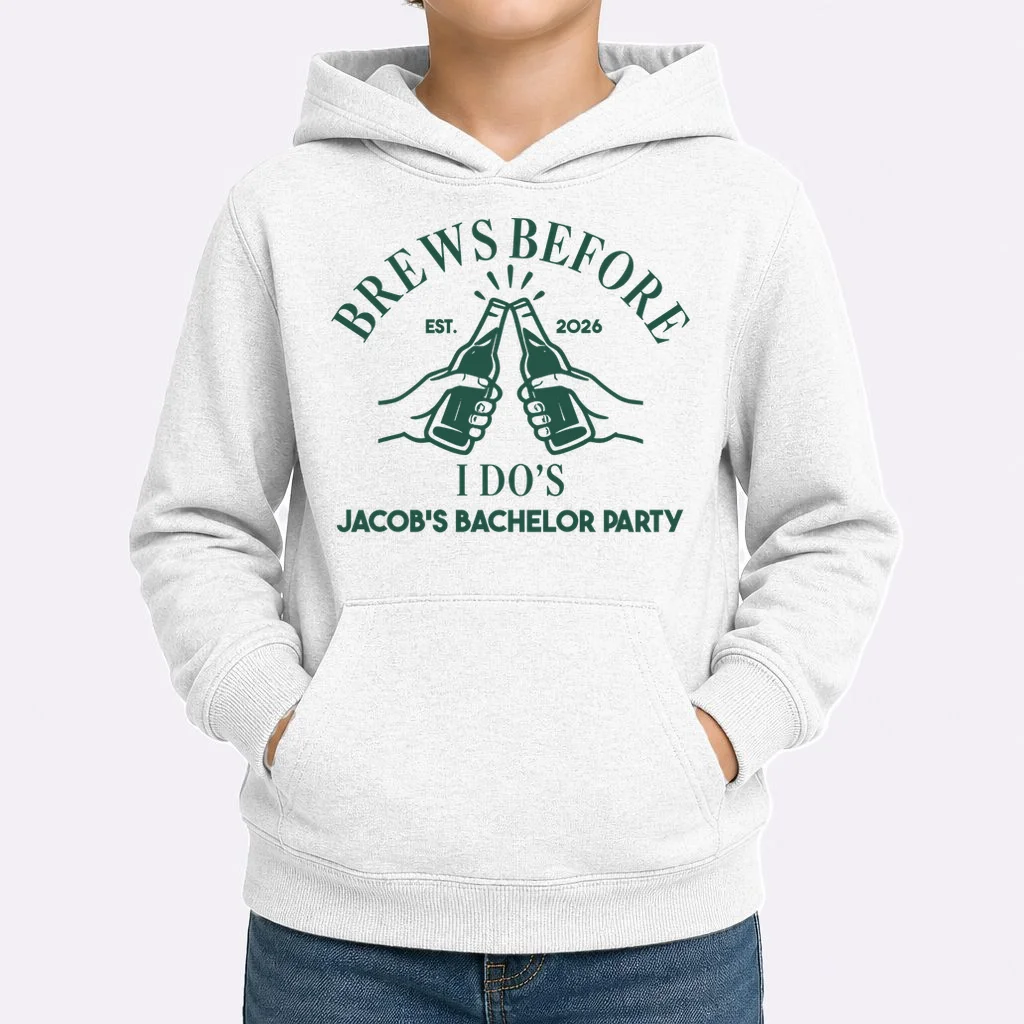 Brews Before I Do's Custom Bachelor Party Kids Hoodie - Front 1
