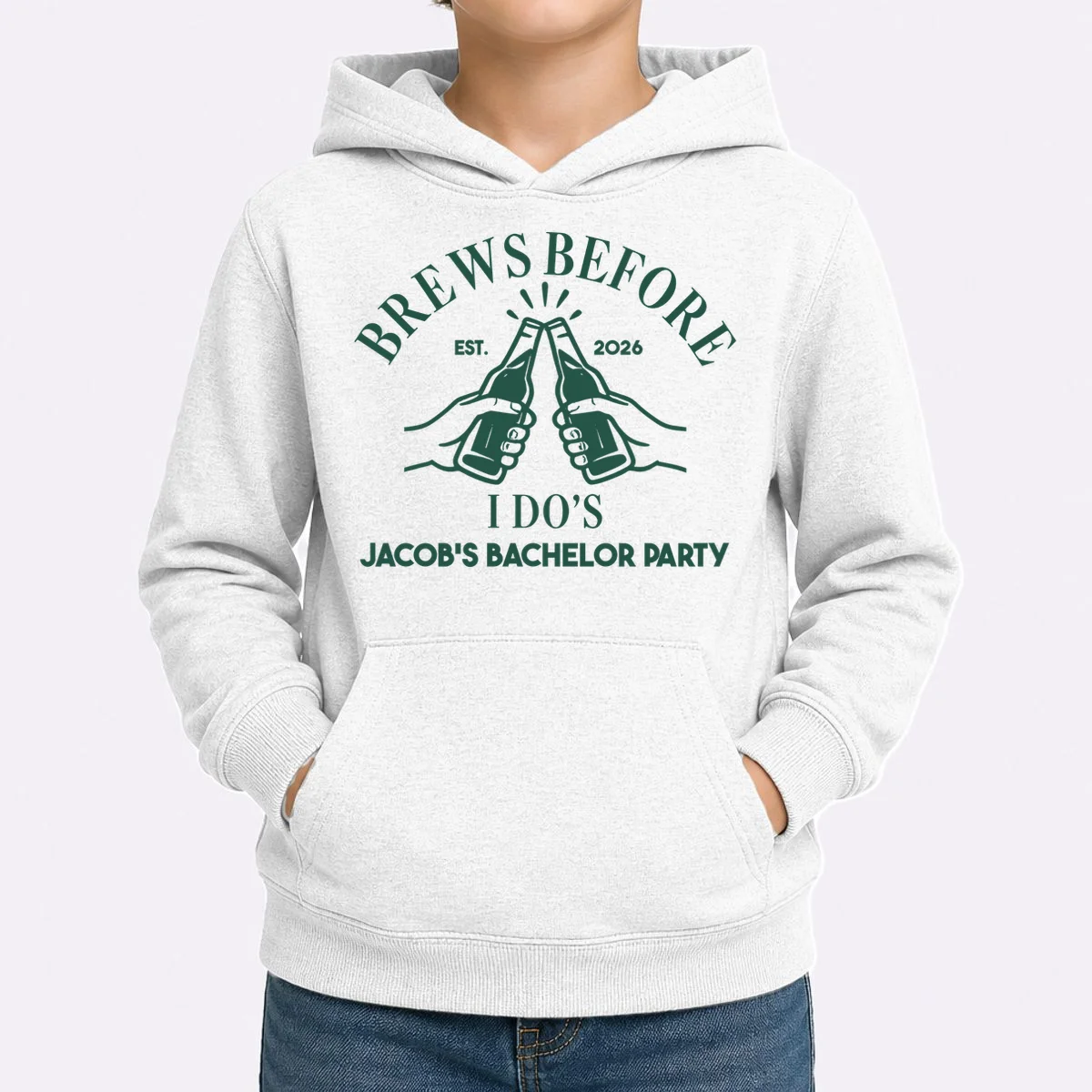 Brews Before I Do's Custom Bachelor Party Kids Hoodie - Front 1