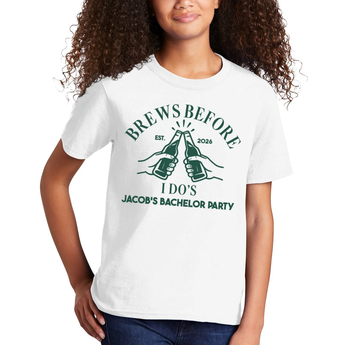 Brews Before I Do's Custom Bachelor Party Kids T-Shirt - Front 1