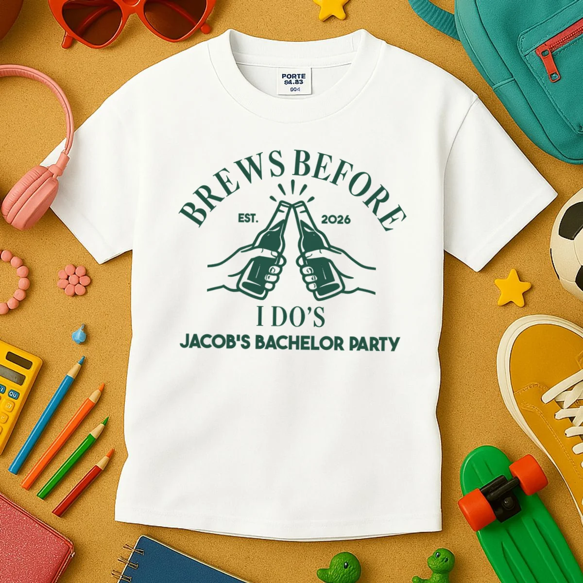 Brews Before I Do's Custom Bachelor Party Kids T-Shirt - Front 2