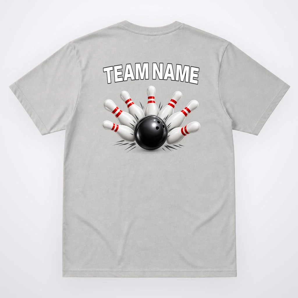 Bowling Team Name & Player Name Personalized Gift - Custom Bowling Pins and Ball Design Men's T-Shirt - Back