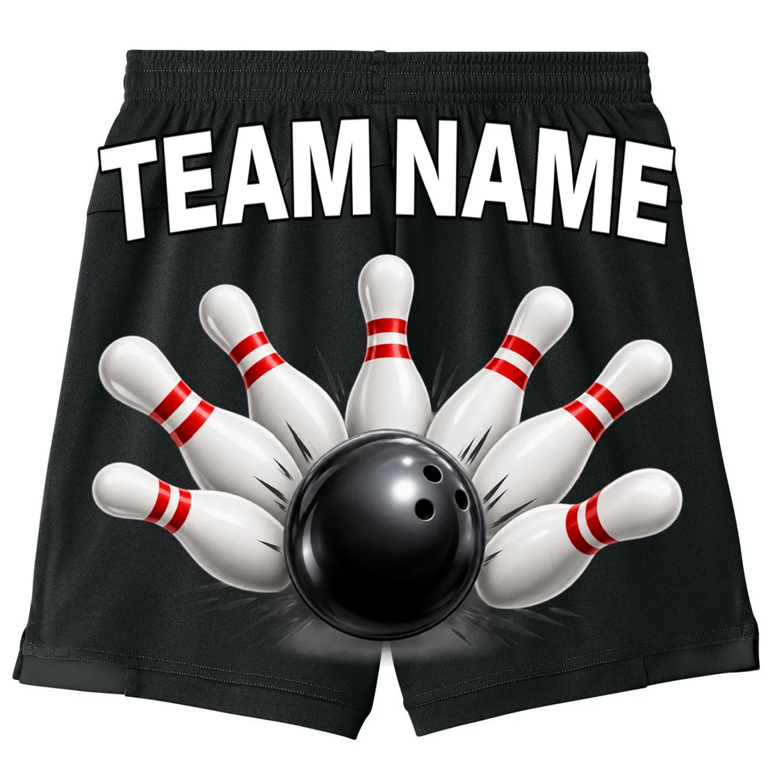 Bowling Team Name & Player Name Personalized Gift - Custom Bowling Pins and Ball Design Kids Shorts - Back